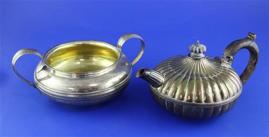 A George III silver bachelors teapot & a George IV sugar bowl.